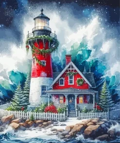 Christmas At The Lighthouse Art Diamond Painting