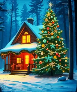 Christmas Cabin In The Woods Diamond Painting