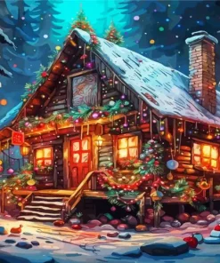 Christmas Cabin In The Woods Diamond Painting