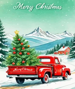 Christmas Red Truck Diamond Painting