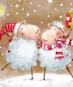 Christmas Sheep In Snow Art Diamond Painting