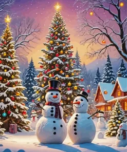 Christmas Snowman Family Diamond Painting