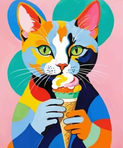 Colorful Cat Eating Ice Cream Diamond Painting