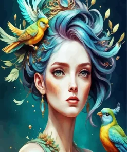 Cool Lady With A Birds Diamond Painting