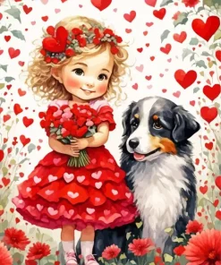 Cute Girl And Dog Diamond Painting
