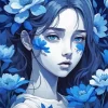 Cute Girl With Blue Flowers Diamond Painting