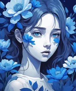 Cute Girl With Blue Flowers Diamond Painting
