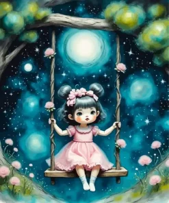 Cute Little Girl On A Swing Diamond Painting