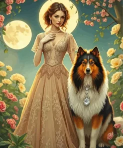 Fancy Lady With Collie Diamond Painting
