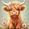 Floral Scottish Cow Art Diamond Painting
