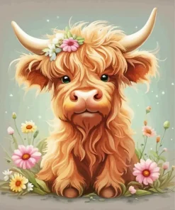 Floral Scottish Cow Art Diamond Painting