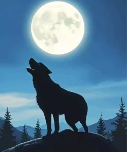 Full Moon Silhouette Dog Diamond Painting