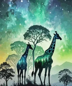 Galaxy Giraffe Silhouette Art Diamond Painting