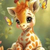 Giraffe And Butterflies Diamond Painting