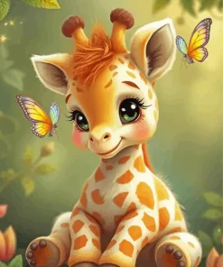 Giraffe And Butterflies Diamond Painting