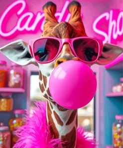 Giraffe Blowing A Bubble Diamond Painting