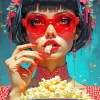 Girl Eating Popcorn Diamond Painting