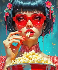 Girl Eating Popcorn Diamond Painting