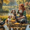 Girl Feeding Dogs Diamond Painting