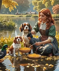 Girl Feeding Dogs Diamond Painting