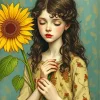Girl Holding A Sunflower Art Diamond Painting