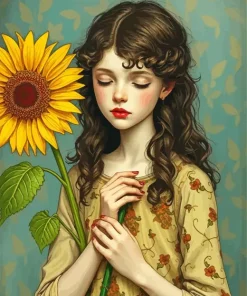 Girl Holding A Sunflower Art Diamond Painting
