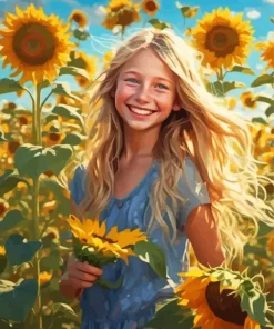 Girl In Sunflower Field Diamond Painting