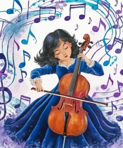Girl Playing Cello Art Diamond Painting