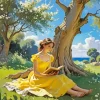 Girl Reading Under Tree Diamond Painting