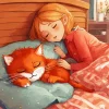 Girl Sleeping With Cat Diamond Painting