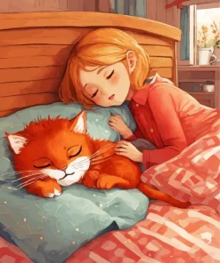 Girl Sleeping With Cat Diamond Painting