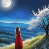 girl watching the moon art
