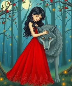 Girl With A Wolf Diamond Painting