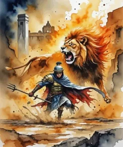 Gladiator And Lion Art Diamond Painting