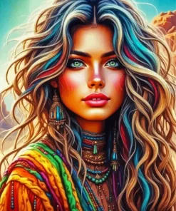 Hippie Girl In Desert Diamond Painting