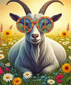Hippie Goat Wearing Sunglasses Diamond Painting