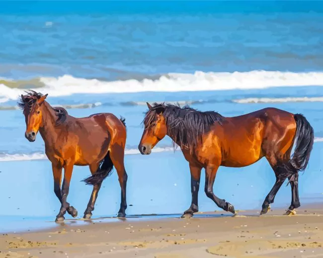 horses beach Diamond By Numbers Horses Beach Diamond Painting