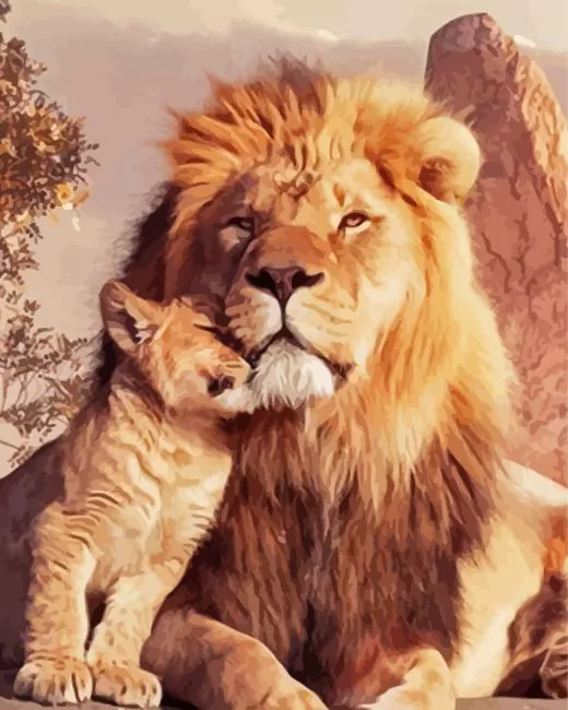 king lion and cub Diamond With Numbers King Lion And Cub Diamond Painting