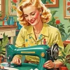 Lady And Sewing Machine Diamond Painting