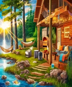 Lakeside Cabin Diamond Painting