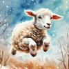 Lamb Jumping In Snow Diamond Painting