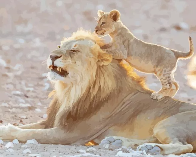 lion and cub playing Diamond With Numbers Lion And Cub Playing Diamond Painting