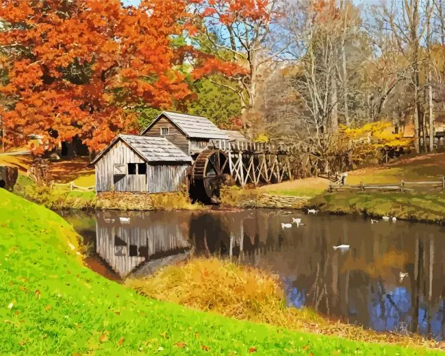 mabry mill Watermill in Virginia Diamond With Numbers Mabry Mill Watermill In Virginia Diamond Painting