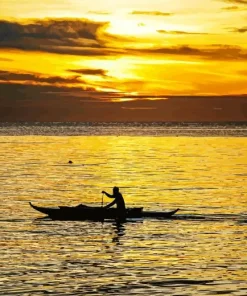 Man In Boat Silhouette Diamond Painting