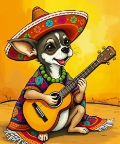 Mexican Chihuahua Playing Guitar Diamond Painting