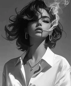 Monochrome Girl Smoking Art Diamond Painting
