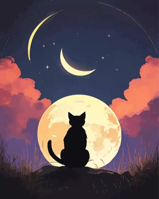 moon and cat Diamond Paintings Moon And Cat Diamond Painting