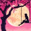 Moon Silhouette Of A Girl On A Swing Diamond Painting