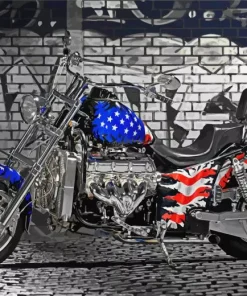 Motorcycle And Flag Diamond Painting