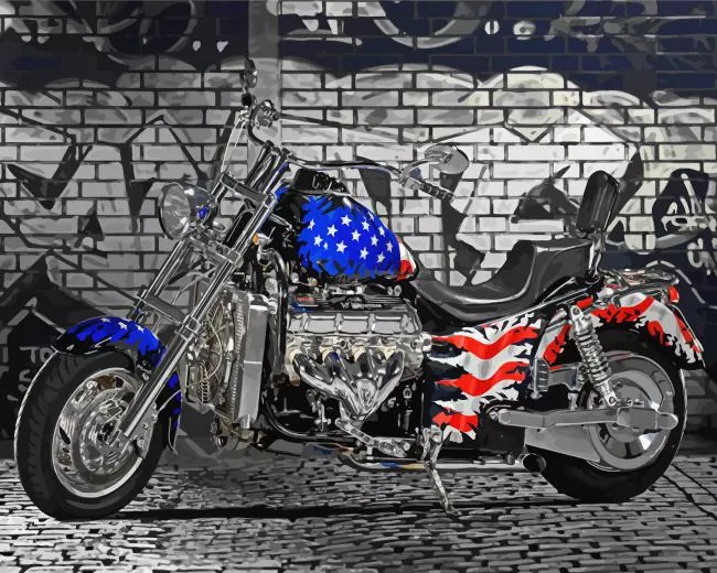 motorcycle and flag Diamond With Numbers Motorcycle And Flag Diamond Painting